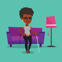 Image showing Blind woman with stick vector illustration.