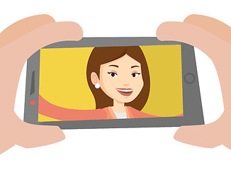 Image showing Young woman making selfie vector illustration.