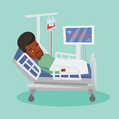 Image showing Man lying in hospital bed vector illustration.