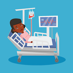 Image showing Woman lying in hospital bed vector illustration.