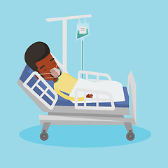 Image showing Patient lying in hospital bed with oxygen mask.