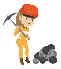 Image showing Miner working with pickaxe vector illustration.