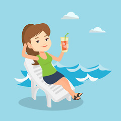 Image showing Woman relaxing on beach chair vector illustration.