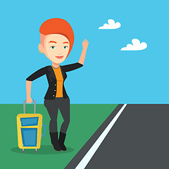 Image showing Young woman hitchhiking vector illustration.