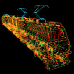 Image showing train.3D illustration. Anaglyph. View with red/cyan glasses to s