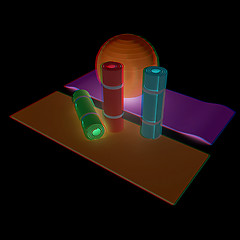 Image showing karemat and fitness ball. 3D illustration. Anaglyph. View with r