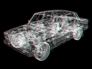 Image showing 3d model cars. 3D illustration. Anaglyph. View with red/cyan gla