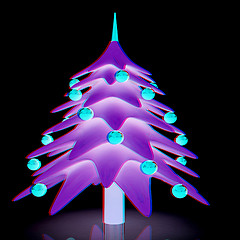 Image showing Christmas tree. 3d illustration. Anaglyph. View with red/cyan gl