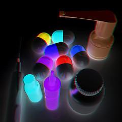 Image showing Syringe, tablet, pill jar. 3D illustration. Anaglyph. View with 