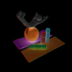 Image showing 3d man on a karemat with fitness ball. 3D illustration. Anaglyph