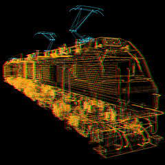 Image showing train.3D illustration. Anaglyph. View with red/cyan glasses to s