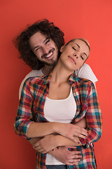 Image showing couple in love  over color background