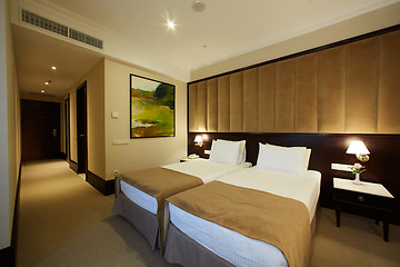 Image showing Interior of a hotel bedroom