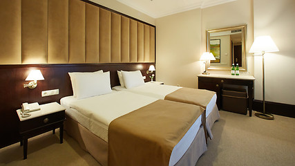 Image showing Interior of a hotel bedroom