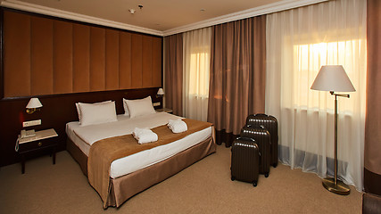 Image showing Interior of a hotel bedroom