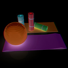 Image showing karemat and fitness ball. 3D illustration. Anaglyph. View with r