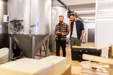 Image showing men working at craft brewery or beer plant