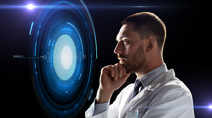 Image showing doctor or scientist with virtual projection
