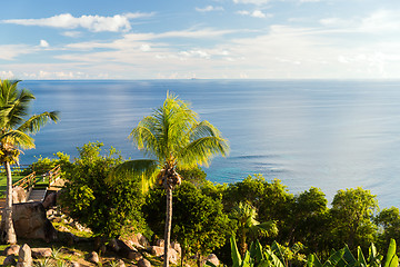 Image showing view to indian ocean from island with palm trees