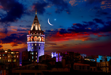 Image showing Galata Tower at night