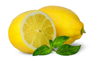 Image showing Half and whole lemons with mint
