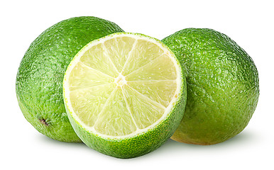 Image showing Half and two whole limes