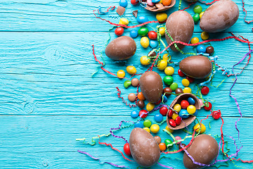 Image showing Sweets-eggs from chocolate on table