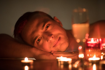 Image showing man relaxing in the jacuzzi