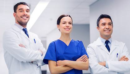 Image showing happy group of medics or doctors at hospital