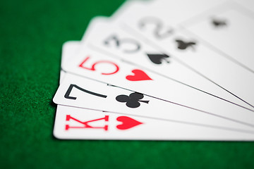 Image showing poker hand of playing cards on green casino cloth