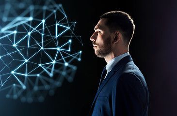 Image showing businessman looking at network virtual projection