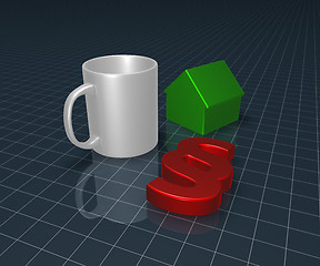 Image showing paragraph symbol, mug and house model - 3d rendering