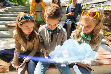 Image showing happy teenage friends with smartphones outdoors