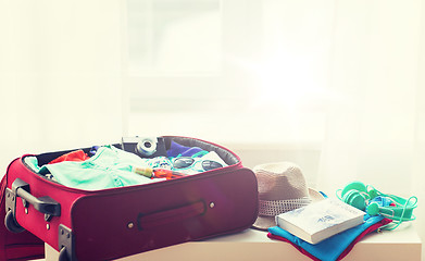 Image showing close up of travel bag with clothes and stuff