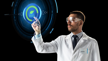 Image showing scientist in goggles with virtual projection