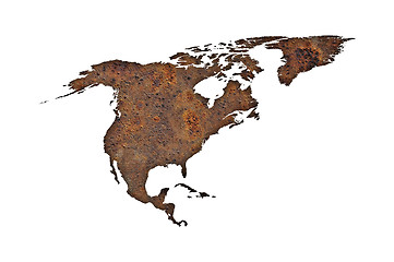 Image showing Map of North America on rusty metal