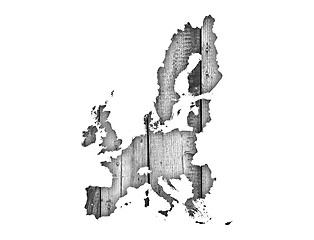 Image showing Map of the EU on weathered wood