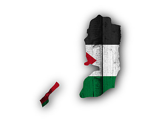 Image showing Map and flag of Palestine on weathered wood