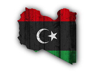 Image showing Map and flag of Libya on weathered wood