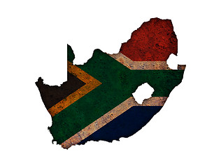 Image showing Map and flag of South Africa on rusty metal