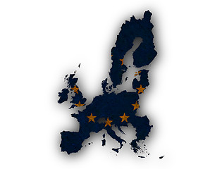 Image showing Map and flag of the EU on rusty metal