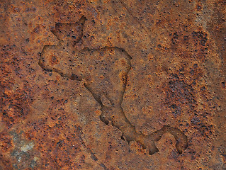 Image showing Map of Central America on rusty metal