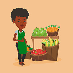 Image showing Friendly supermarket worker vector illustration.