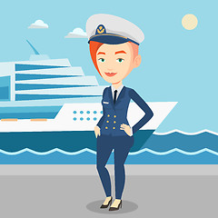 Image showing Smiling ship captain in uniform at the port.