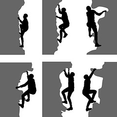 Image showing Black set silhouette rock climber on white background