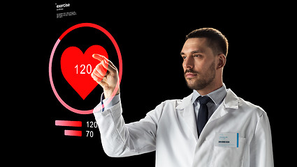 Image showing doctor or scientist with heart rate projection