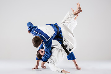 Image showing The two judokas fighters fighting men