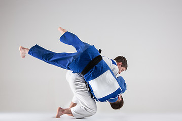 Image showing The two judokas fighters fighting men