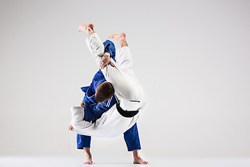 Image showing The two judokas fighters fighting men