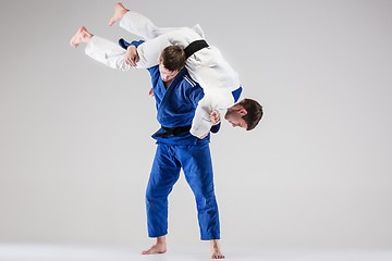 Image showing The two judokas fighters fighting men